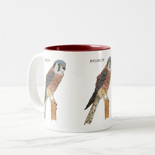 アメリカンケストレル鳥イラストレーション ツートーンマグカップ (正面左)