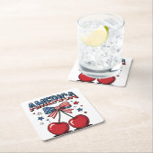 アメリカンコケットボウさくらんぼエステティックUSA国旗 スクエアペーパーコースター (インサイチュ)