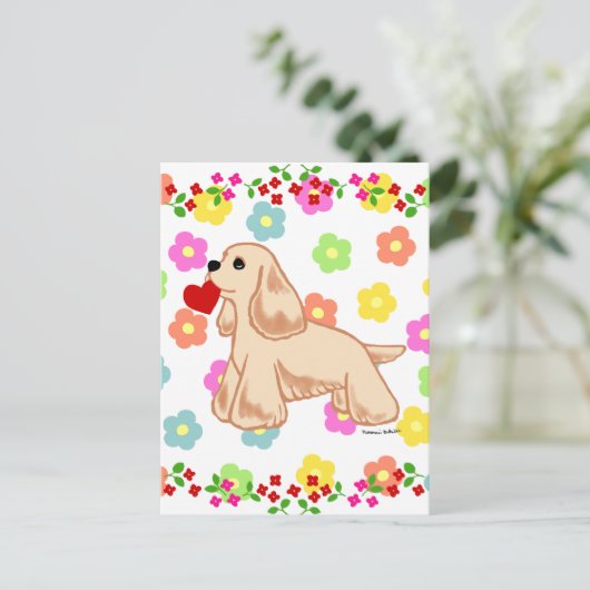 アメリカンコッカースパニエル犬バレンタイン シーズンポストカード (スタンド正面)