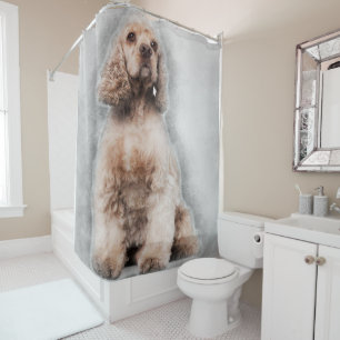 アメリカンコッカースパニエル犬絵画鉛筆 シャワーカーテン