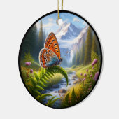アメリカンコッパーバタフライのチャーミングなデザイン セラミックオーナメント (左)