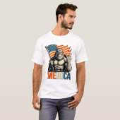アメリカンゴリラフラグサングラス面白い愛国心 Tシャツ (正面フル)