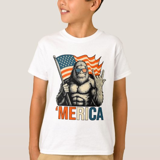 アメリカンゴリラフラグサングラス面白い愛国心 Tシャツ (正面)