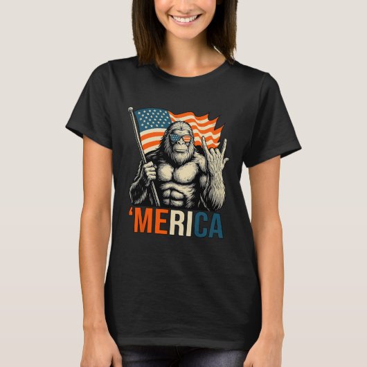 アメリカンゴリラフラグサングラス面白い愛国心 Tシャツ (正面)