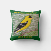 アメリカンゴールドフィンチ野生カナリアフォレストグリーン クッション (正面)