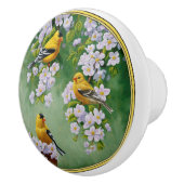 アメリカンゴールドフィンチ&ピンクアップルの花 セラミックノブ (右)