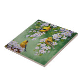 アメリカンゴールドフィンチ&ピンクアップルの花 タイル (側面)