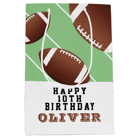 アメリカンサッカーボールおもしろいキッズハッピー誕生日 ミディアムペーパーバッグ (正面)