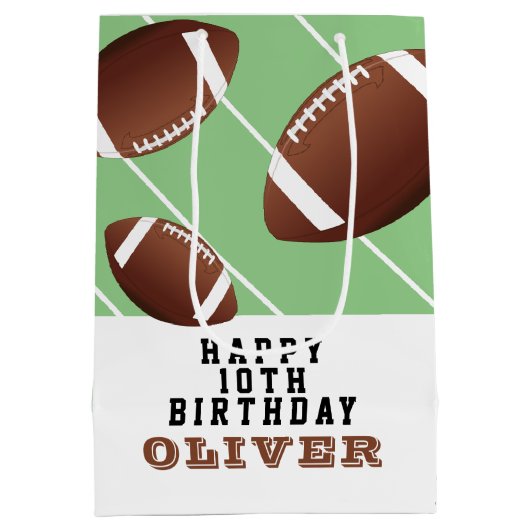 アメリカンサッカーボールおもしろいキッズハッピー誕生日 ミディアムペーパーバッグ (裏面)