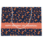 アメリカンサッカーボールと感動的文字 ラージペーパーバッグ (正面)