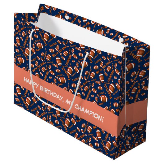 アメリカンサッカーボールと感動的文字 ラージペーパーバッグ (正面アングル)