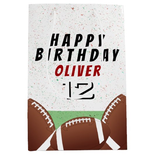 アメリカンサッカーボールキッズハッピーバースデー ミディアムペーパーバッグ (正面)
