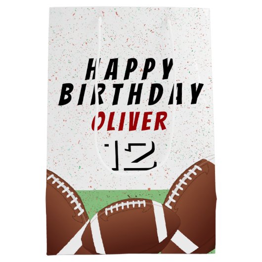 アメリカンサッカーボールキッズハッピーバースデー ミディアムペーパーバッグ (裏面)