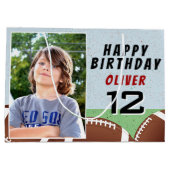 アメリカンサッカーボール誕生日写真 ラージペーパーバッグ (裏面)