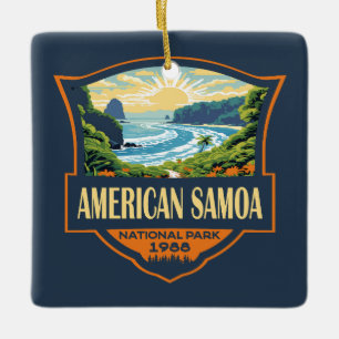 アメリカンサモアナショナルパークイラストレーションレトロ セラミックオーナメント