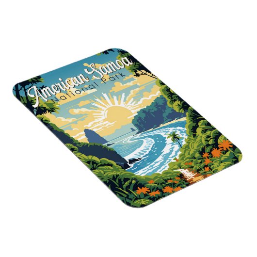 アメリカンサモアナショナルパークイラストレーションレトロ マグネット (右側)