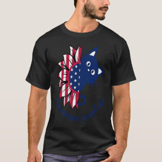 アメリカンサンシャインキャットとひまわりの猫アメリカ国旗 4t tシャツ