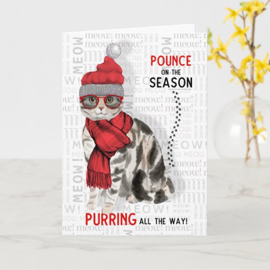 アメリカンショートヘアがクリスマスをおもしろい生む カード (黄色い花)