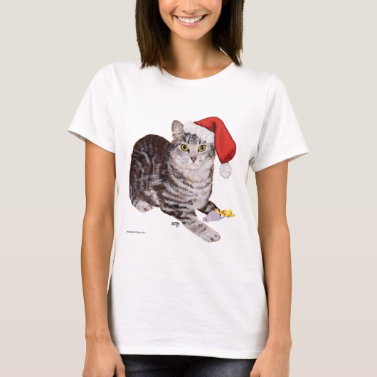 アメリカンショートヘアのタビー猫 - クリスマス Tシャツ (正面)