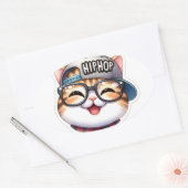 アメリカンショートヘアのネコで、ヒップホップ帽とglを被る 楕円形シール (封筒)