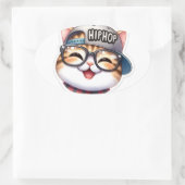 アメリカンショートヘアのネコで、ヒップホップ帽とglを被る 楕円形シール (バッグ)