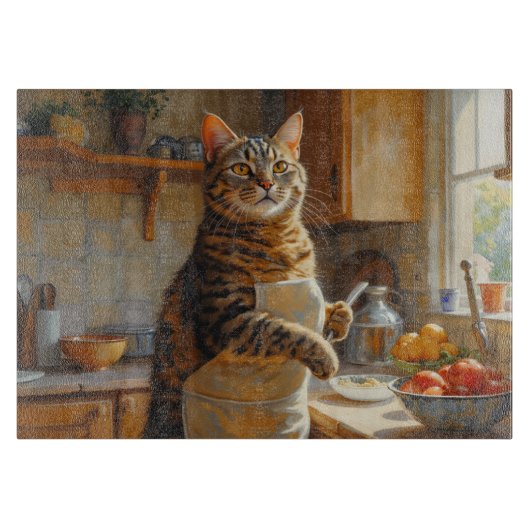 アメリカンショートヘアの猫がキッチンで料理 カッティングボード (正面)