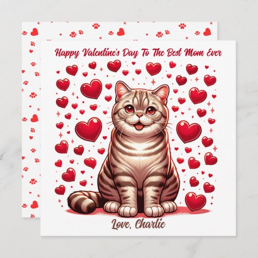 アメリカンショートヘアー猫のバレンタインデー・プール シーズンカード (正面/裏面)