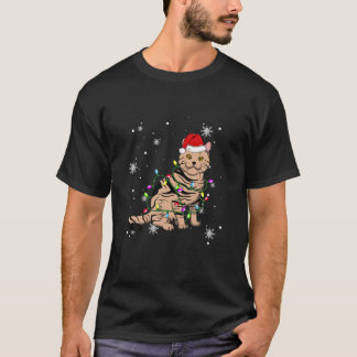 アメリカンショートヘア猫クリスマスライトクリスマス Tシャツ