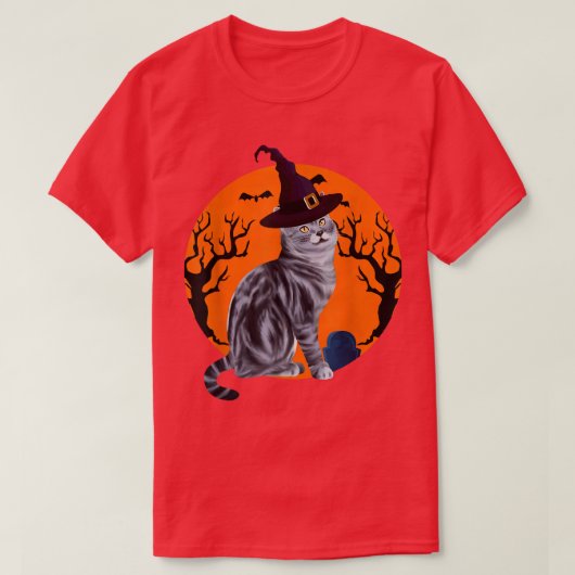 アメリカンショートヘア猫ハロウィンウィッチハットモーと Tシャツ (デザイン正面)
