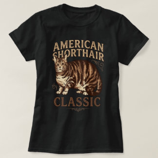 アメリカンショートヘア クラシックキャット ブラウンアート Tシャツ