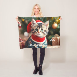 アメリカンショートヘア 猫 クリスマスパーソナライズド フリースブランケット