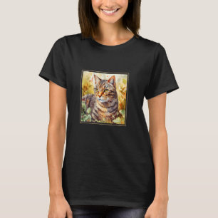 アメリカンショートヘア 猫 庭の花 絵 ペット Tシャツ