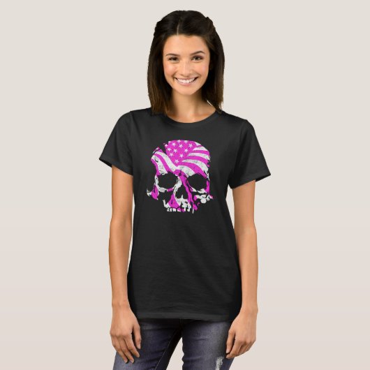 アメリカンスカル ピンク Tシャツ (正面フル)