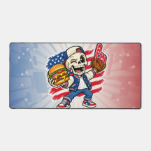 アメリカンスケルトンチーズバーガー&野球デスクマット 面白い