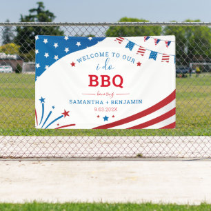 アメリカンスタイルのサマーBBQペア ブライダルシャワーウェルカム 横断幕