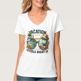 アメリカンスタイルのバケーション気分を楽しむレディースVネックTシャツ Tシャツ