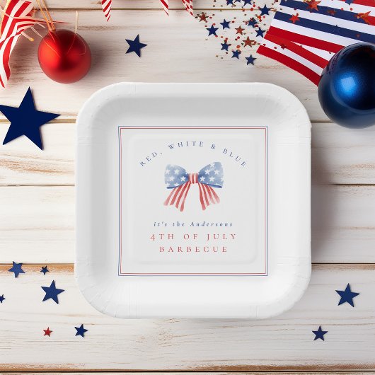 アメリカンスタイルの水彩リボンの7月4日BBQ ペーパープレート