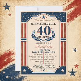 アメリカンスタイルの赤白ブルーの40周年高校同窓会 招待状