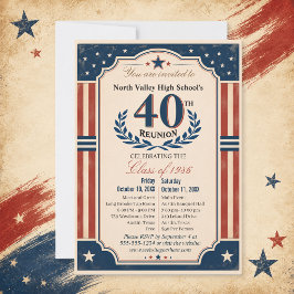 アメリカンスタイルの赤白ブルーの40周年高校同窓会 招待状