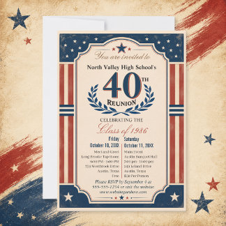 アメリカンスタイルの赤白ブルーの40周年高校同窓会 招待状