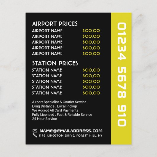 アメリカンスタイルタクシー(タクシー)と価格表 チラシ (裏面)