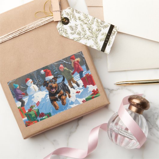 アメリカンスタッフォードシャーのクリスマスフェスティブスノー 長方形シール (ギフト)