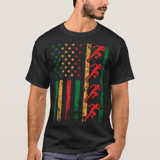 アメリカンスポーツ国旗の黒い歴史の月トラックと Tシャツ (正面)