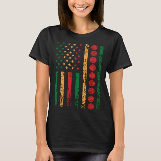アメリカンスポーツ国旗の黒人歴史月間バレーボール Tシャツ (正面)