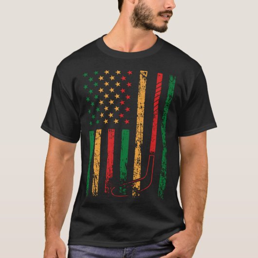 アメリカンスポーツ国旗ブラックヒストリー月アイスホッケ Tシャツ (正面)