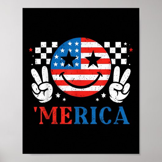アメリカンスマイルフェイスロックアメリカ国旗愛国心4th ポスター (正面)