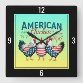 アメリカンチキンの7月4日パトリオティックデザイン スクエア壁時計