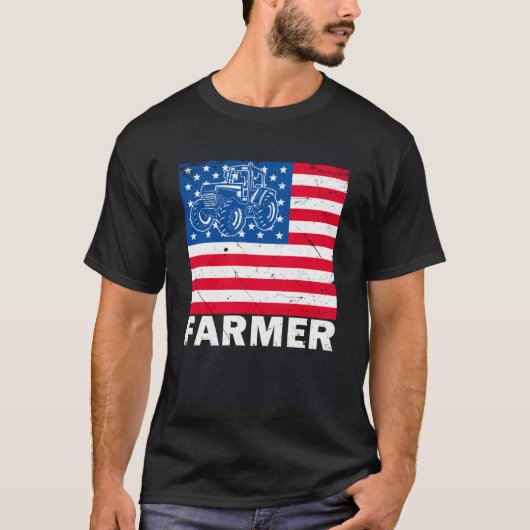 アメリカントラクター農家愛国農場USA国旗Li Tシャツ (正面)