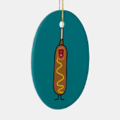 アメリカンドッグのcorndogのマスタードの揚げてあるダックスフント セラミックオーナメント (右)