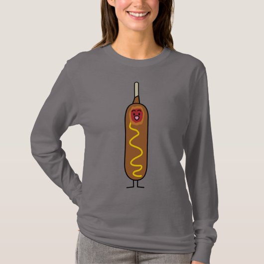 アメリカンドッグのcorndogのマスタードの揚げてあるダックスフント tシャツ (正面)